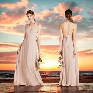 Birdy Grey Moni Convertible Bridesmaid Dress in Taupe Chiffon Size Small NEW